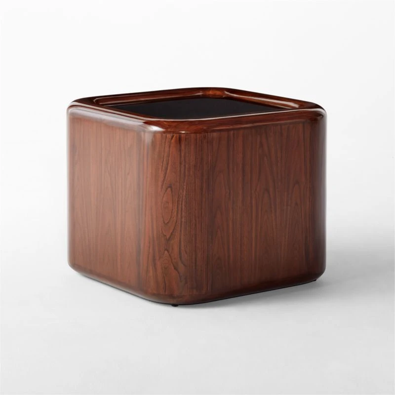 Plier High-Gloss Square Walnut Wood Side Table - Image 3