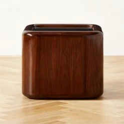 Plier High-Gloss Square Walnut Wood Side Table