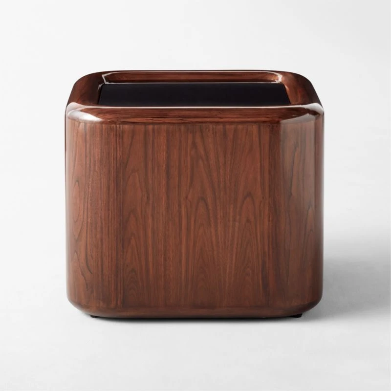 Plier High-Gloss Square Walnut Wood Side Table - Image 2