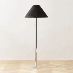 Pogo Polished Nickel And Black Cane Floor Lamp