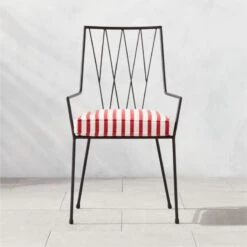 Pavilion Black Outdoor Dining Armchair With Striped Sunbrella ® Cushion Model 6160 Set Of 2