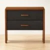 Ralston 2-Drawer Black Leather And Walnut Wood Nightstand