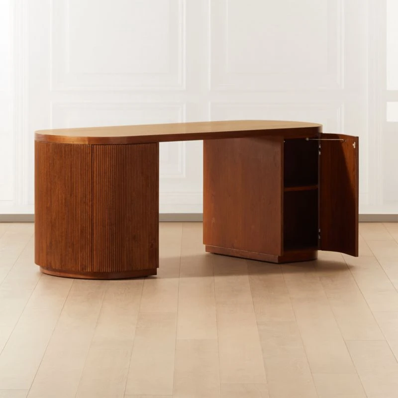 Reid Oval Brown Wood Storage Desk - Image 3