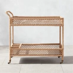 Remo Travertine And Rattan Outdoor Bar Cart