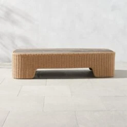 Remo Travertine And Rattan Outdoor Coffee Table
