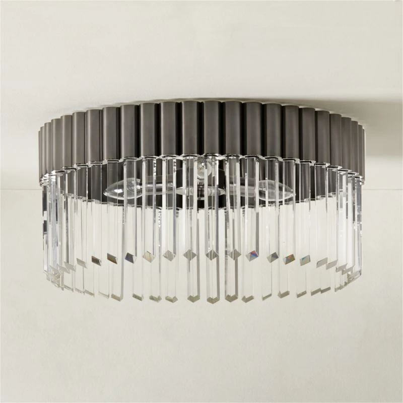 Risette Black Chrome And Crystal Flush Mount Light