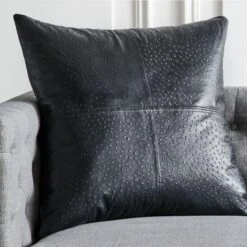 Rue Black Leather Throw Pillow With Down-Alternative Insert 23"