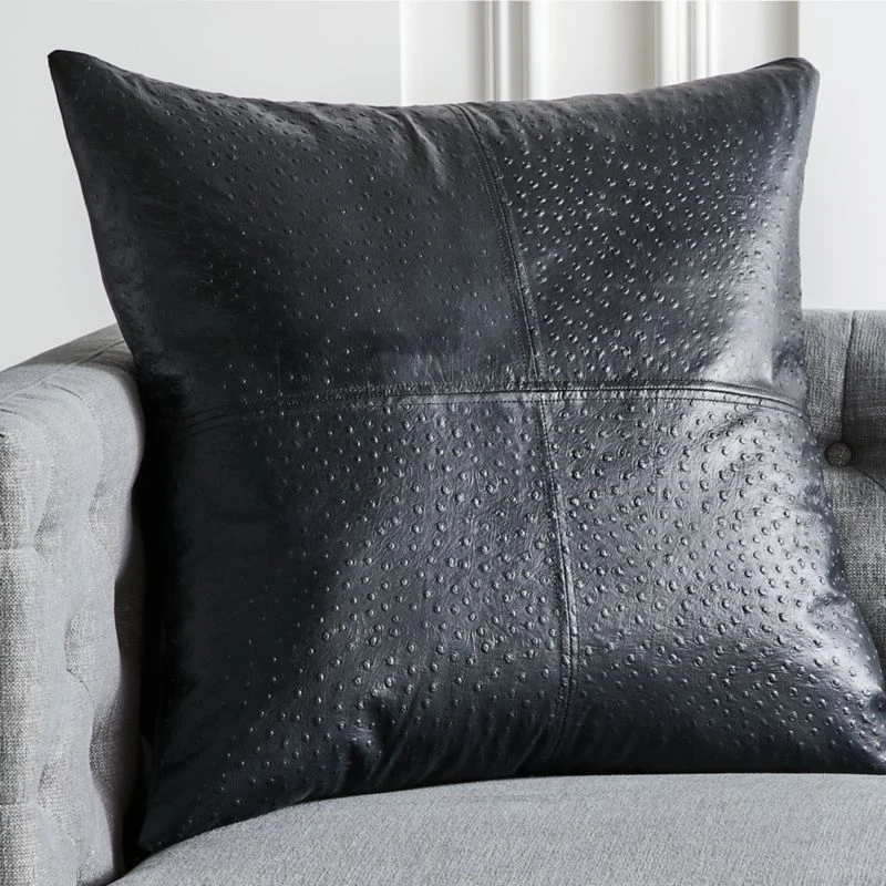 Rue Black Leather Throw Pillow With Down-Alternative Insert 23"