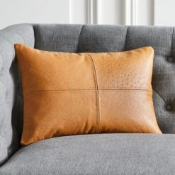 Rue Tan Leather Throw Pillow With Down-Alternative Insert 18"x12"