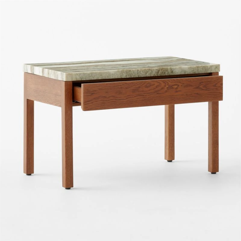 Ryne Oak Wood Nightstand With Marble Top - Image 4