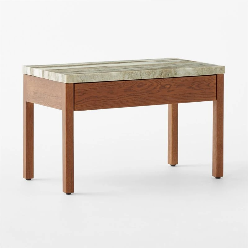 Ryne Oak Wood Nightstand With Marble Top - Image 3