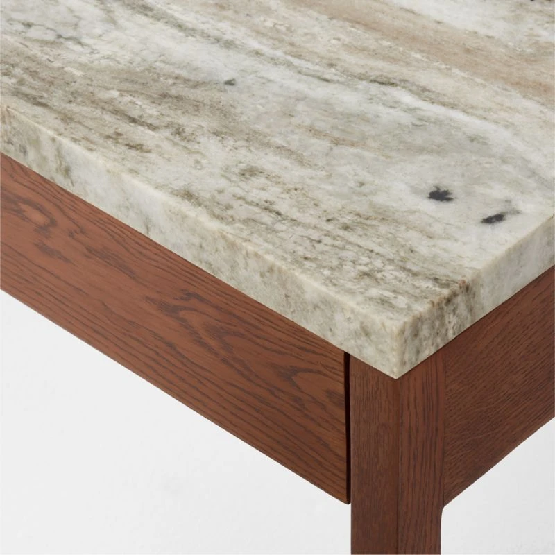 Ryne Oak Wood Nightstand With Marble Top - Image 7
