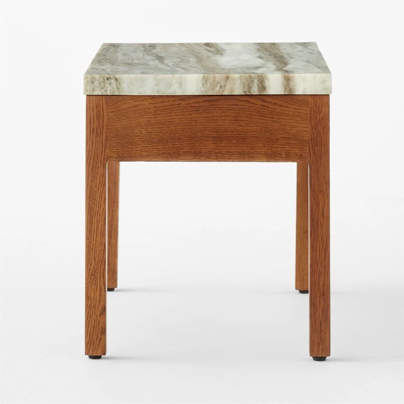 Ryne Oak Wood Nightstand With Marble Top - Image 5