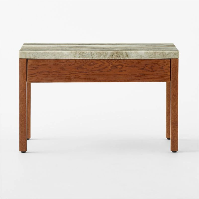 Ryne Oak Wood Nightstand With Marble Top - Image 2