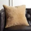 Shorn Camel Brown Sheepskin Fur Throw Pillow With Down-Alternative Insert 18"