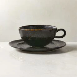 Socorro Black Cappuccino Mug And Saucer Set