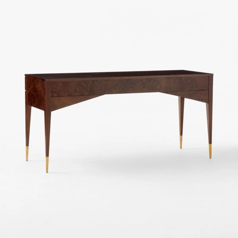 Spillo 2-Drawer Brown Burl Wood Desk - Image 5