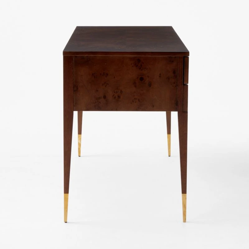 Spillo 2-Drawer Brown Burl Wood Desk - Image 4