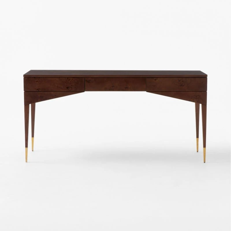 Spillo 2-Drawer Brown Burl Wood Desk - Image 2