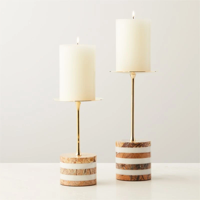 Stacked Marble And Brass Pillar Candle Holders Set Of 2 - Image 2