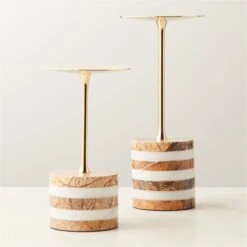 Stacked Marble And Brass Pillar Candle Holders Set Of 2