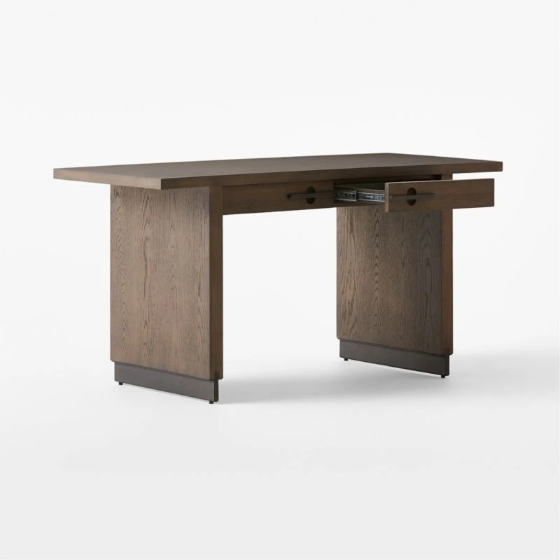 Stilt 2-Drawer Fumed Oak Wood Desk - Image 4
