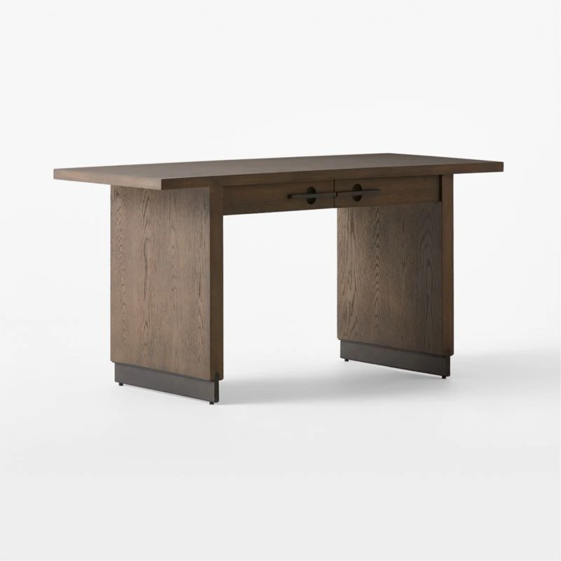 Stilt 2-Drawer Fumed Oak Wood Desk - Image 3