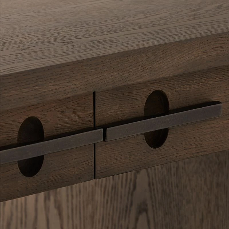 Stilt 2-Drawer Fumed Oak Wood Desk - Image 7