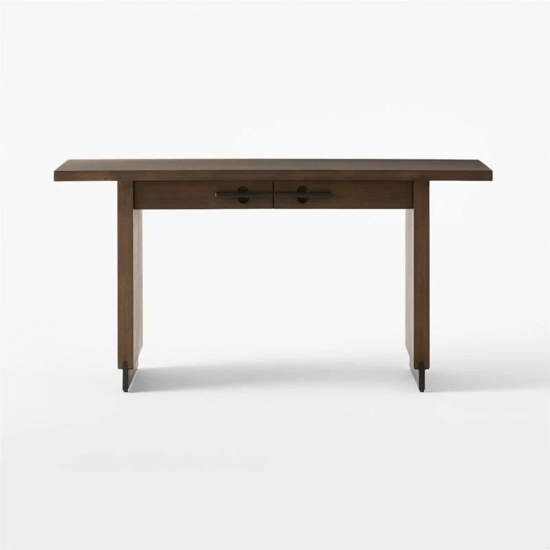 Stilt 2-Drawer Fumed Oak Wood Desk - Image 2