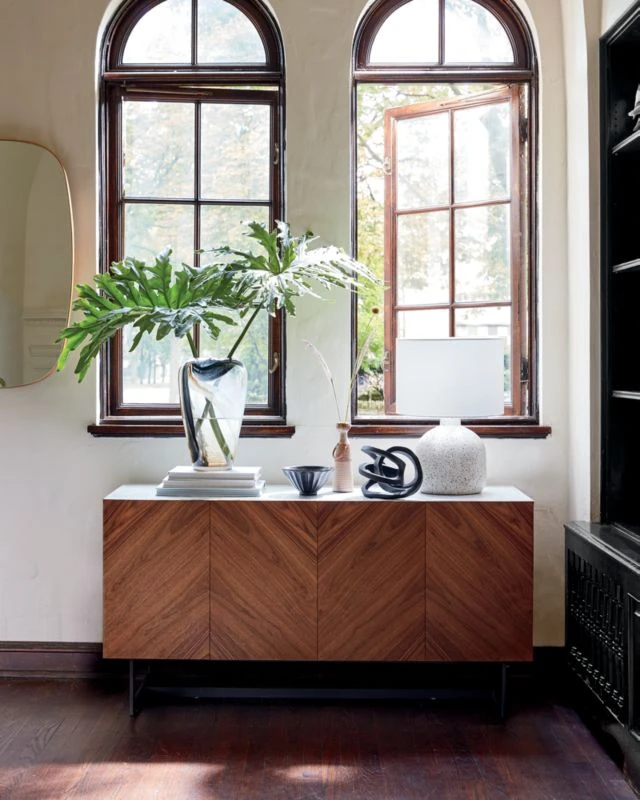 Suspend Marble And Brown Walnut Wood Media Console - Image 4