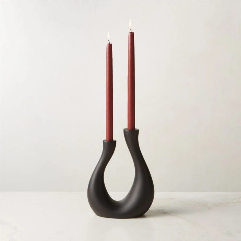 Uri Matte Black Cement Taper Candle Holder - Image 2