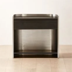 Vestry Black Oak Wood And Metal Nightstand With Drawer