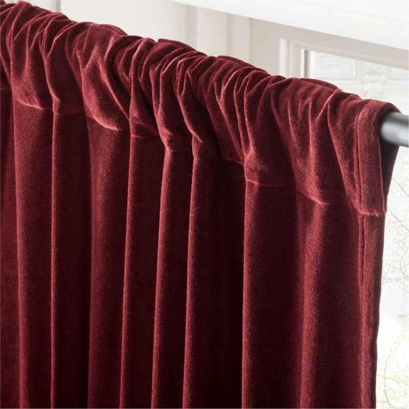 Red Organic Cotton Velvet Window Curtain Panel 48"x84'' - Image 3