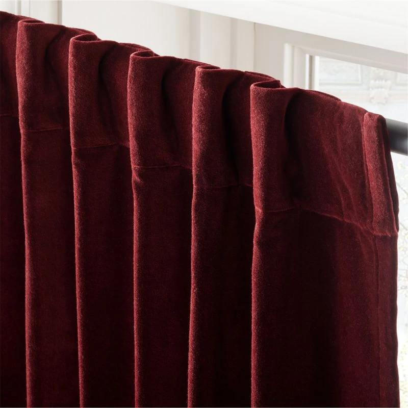 Red Organic Cotton Velvet Window Curtain Panel 48"x84'' - Image 4