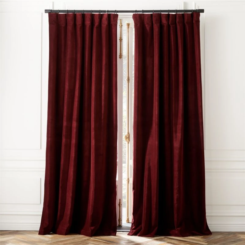 Red Organic Cotton Velvet Window Curtain Panel 48"x84''